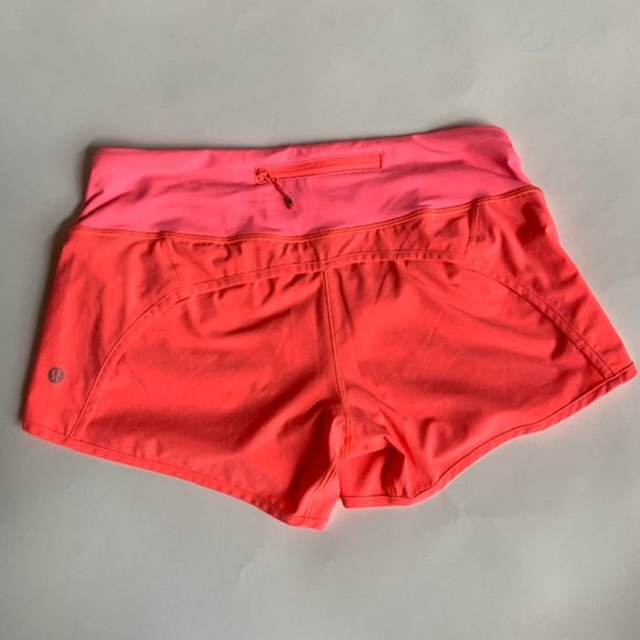 Lululemon Womens 6 Speed Up Shorts Hot Pink Orange Vented Running Zip Pocket - Picture 2 of 8
